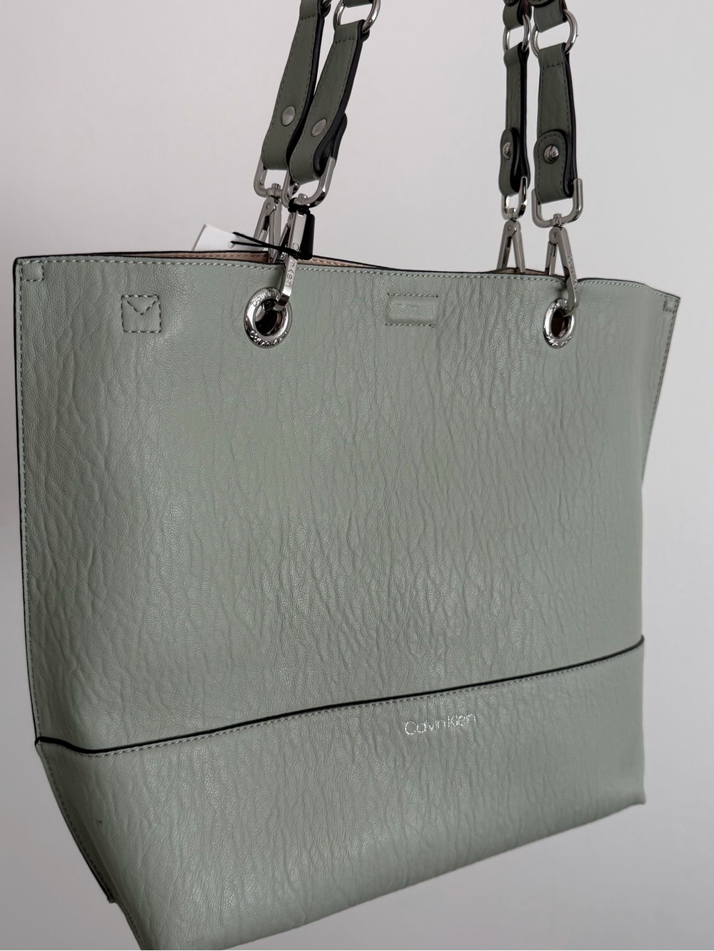 Calvin Klein Light Sage Green Leather Tote
